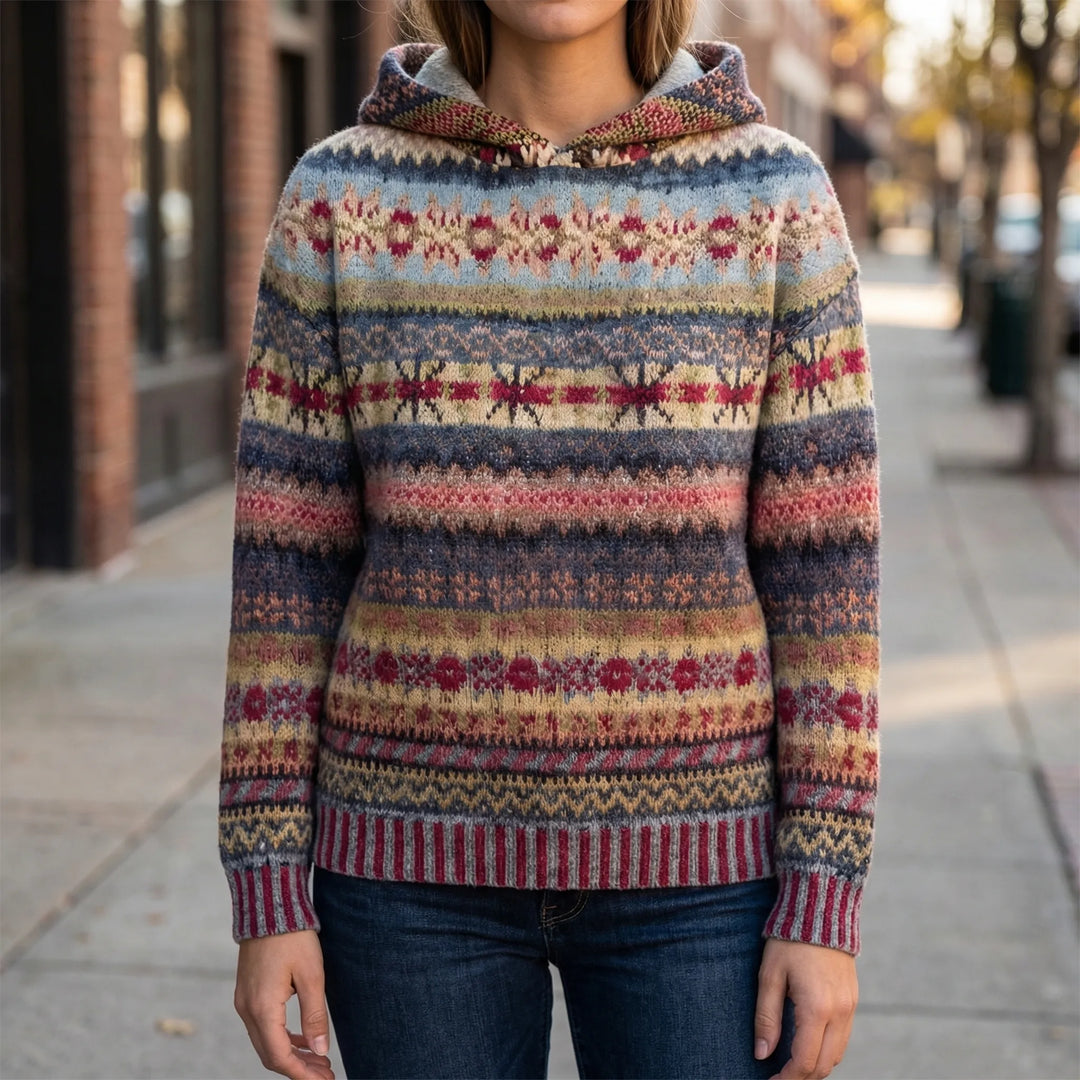 Folklora - Pullover Hoodie With Folk-Inspired Print