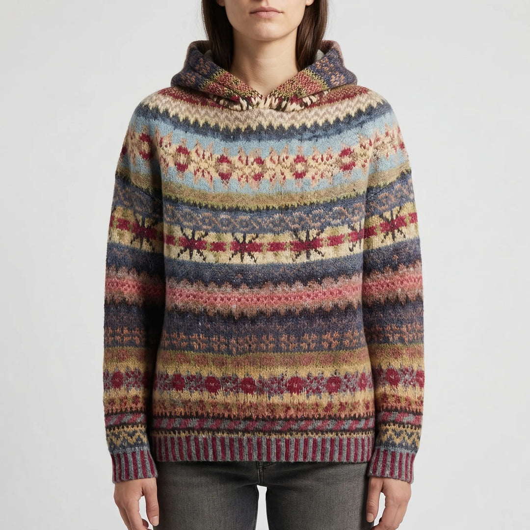 Folklora - Pullover Hoodie With Folk-Inspired Print