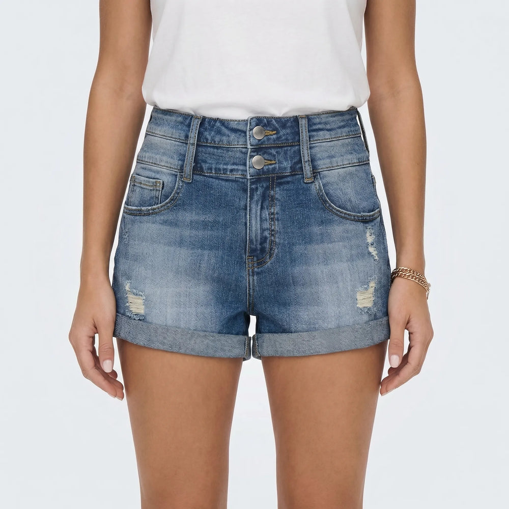 Frayve - Ripped Cuffed Denim Shorts For Women