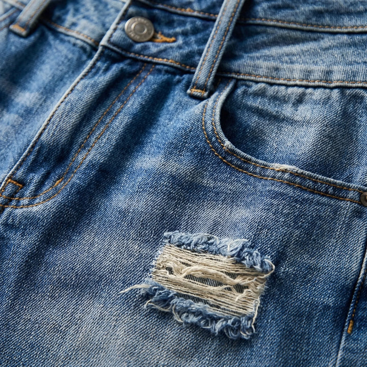 Frayve - Ripped Cuffed Denim Shorts For Women