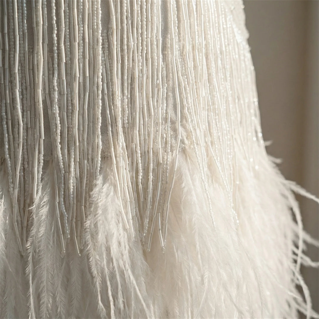 Frinvara - Sleeveless Feather Fringe Mini Dress