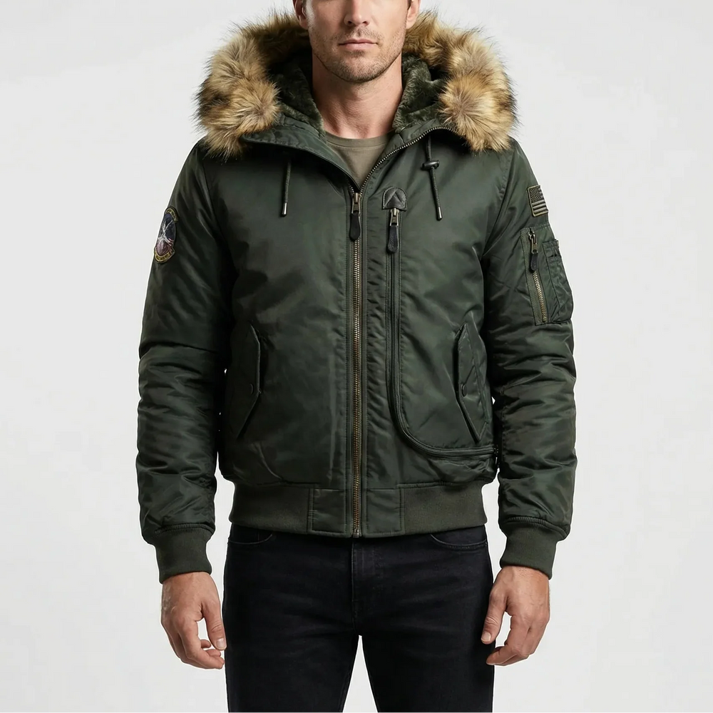Frostlux - Padded Bomber Jacket With Faux-Fur Hood