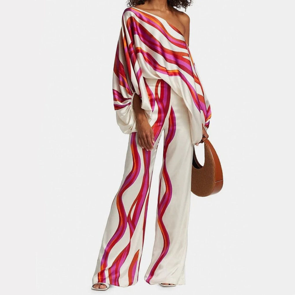 Off-Shoulder Stil Satin 2 Delars Set för Kvinnor