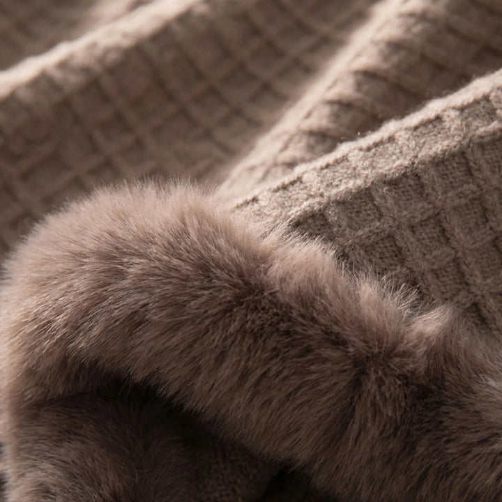 Furrova - Oversized Cable Knit Poncho With Faux Fur Trim