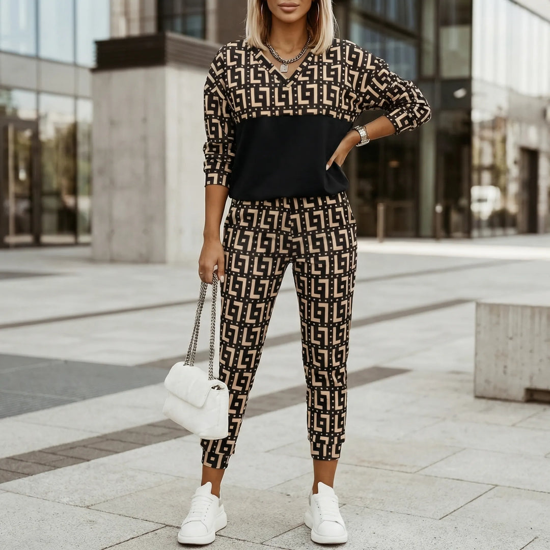 Geomella - Geometric Print Two-Piece Tracksuit Set