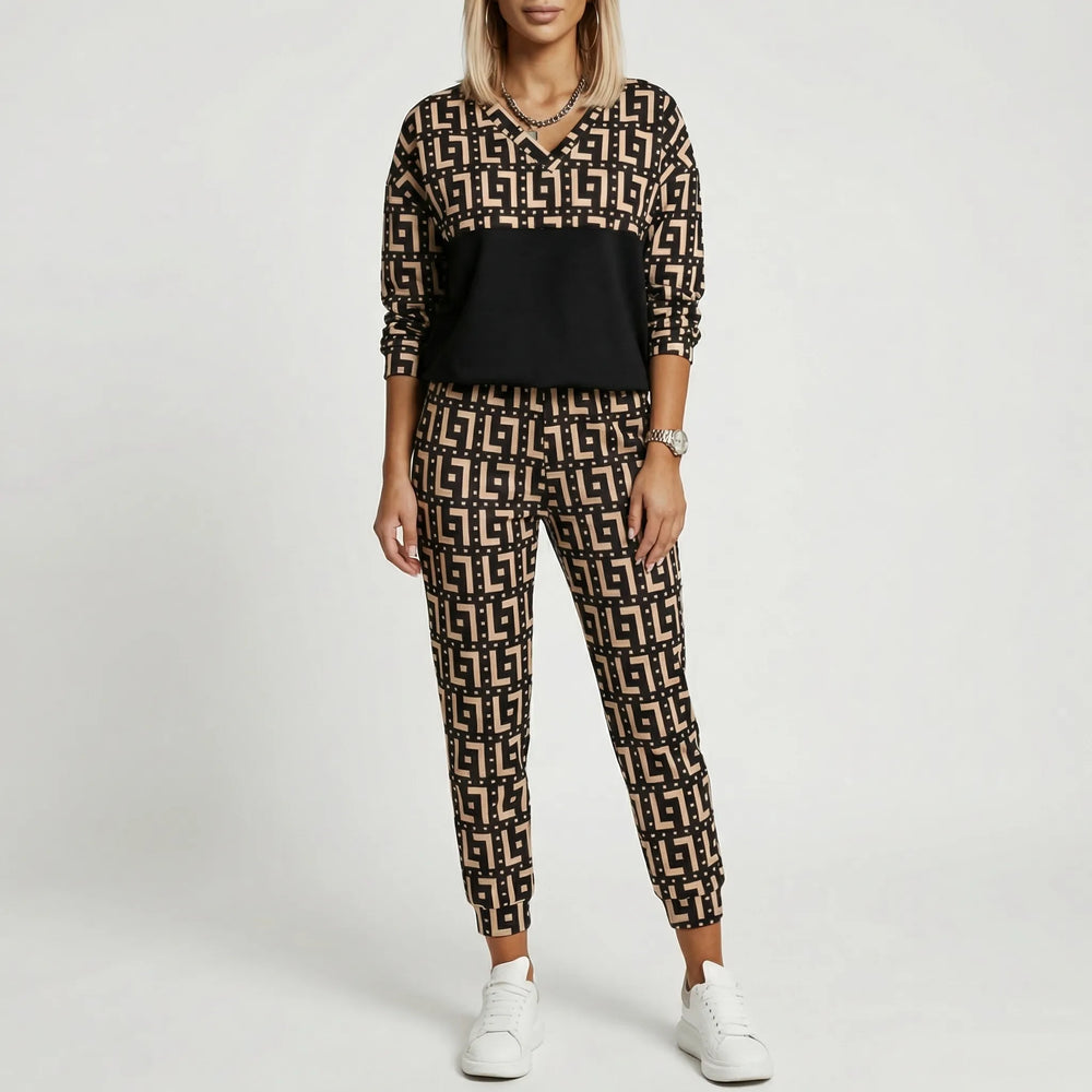 Geomella - Geometric Print Two-Piece Tracksuit Set