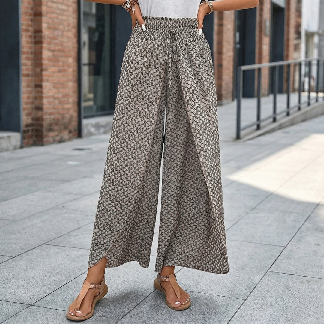 Geovara - High-Waist Wide-Leg Printed Trousers
