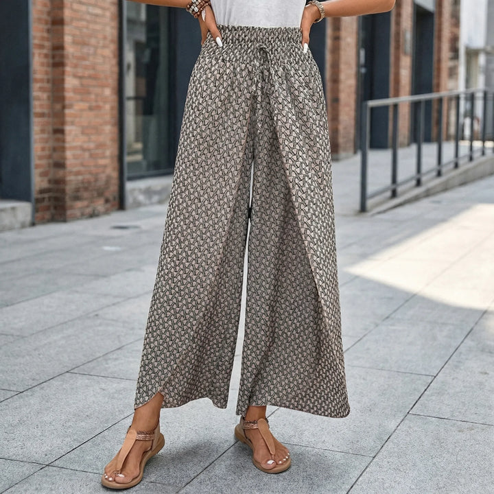 Geovara - High-Waist Wide-Leg Printed Trousers