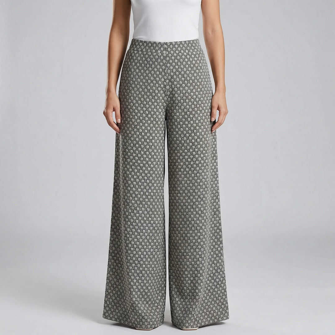 Geovara - High-Waist Wide-Leg Printed Trousers