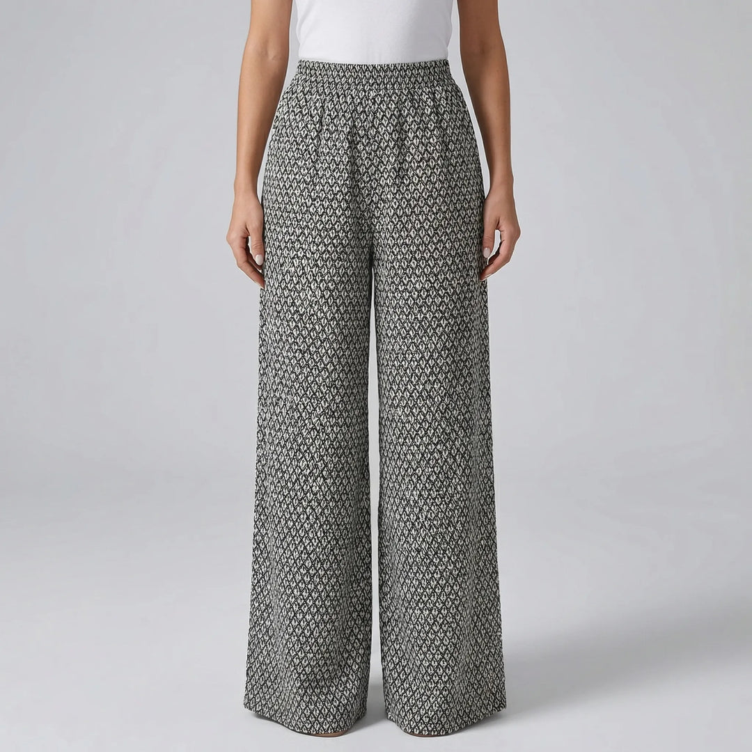 Geovara - High-Waist Wide-Leg Printed Trousers