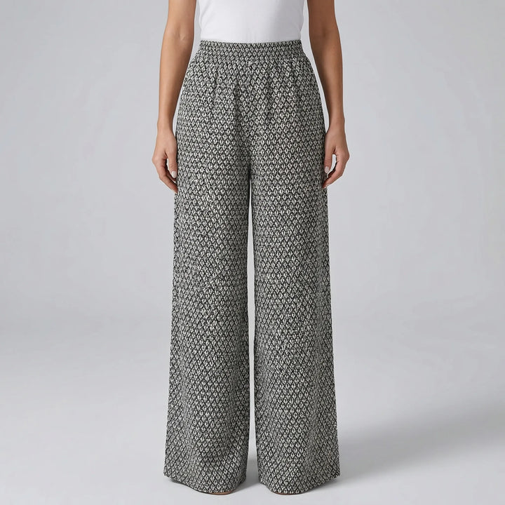 Geovara - High-Waist Wide-Leg Printed Trousers