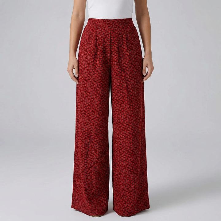 Geovara - High-Waist Wide-Leg Printed Trousers