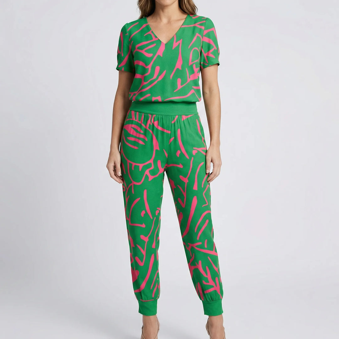 Glamera - Printed Two-Piece Top And Pants Set