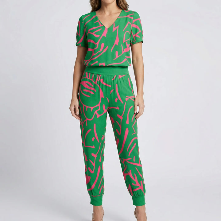 Glamera - Printed Two-Piece Top And Pants Set