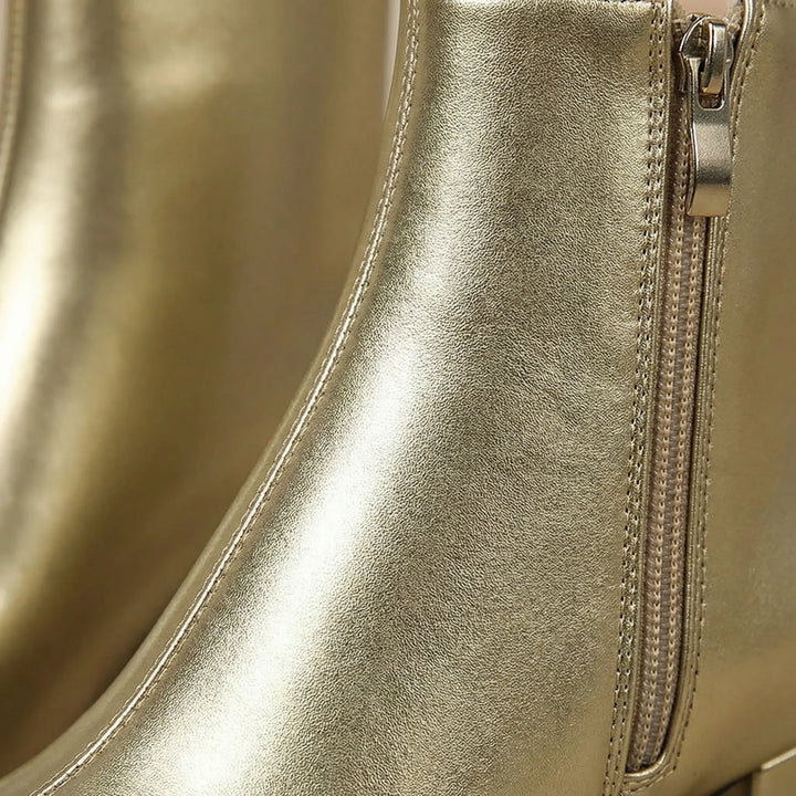 Glimmex - Metallic Finish Block Heel Ankle Boot