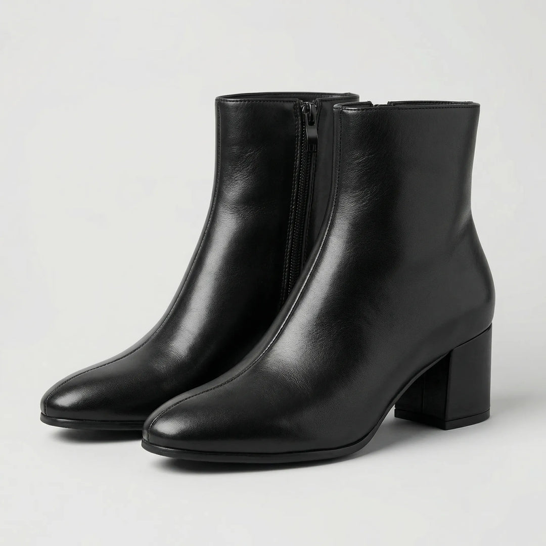 Glimmex - Metallic Finish Block Heel Ankle Boot
