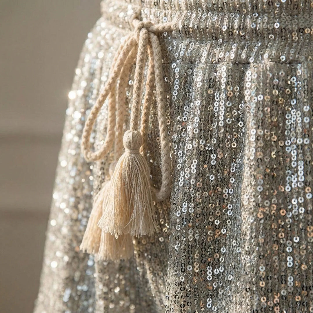 Glitzora - All-Over Sequin High-Waist Shorts