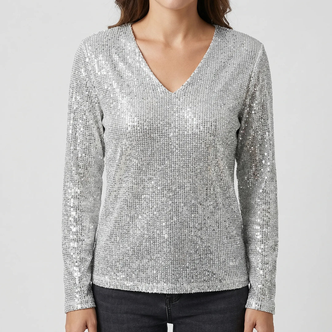 Glitzova - All-Over Sequin V-Neck Pullover