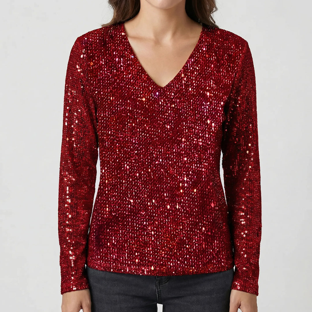 Glitzova - All-Over Sequin V-Neck Pullover