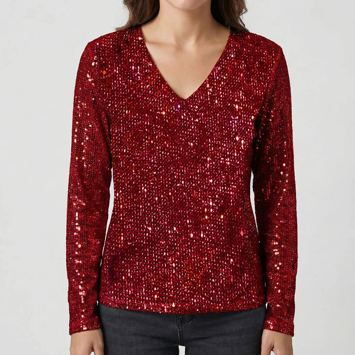 Glitzova - All-Over Sequin V-Neck Pullover
