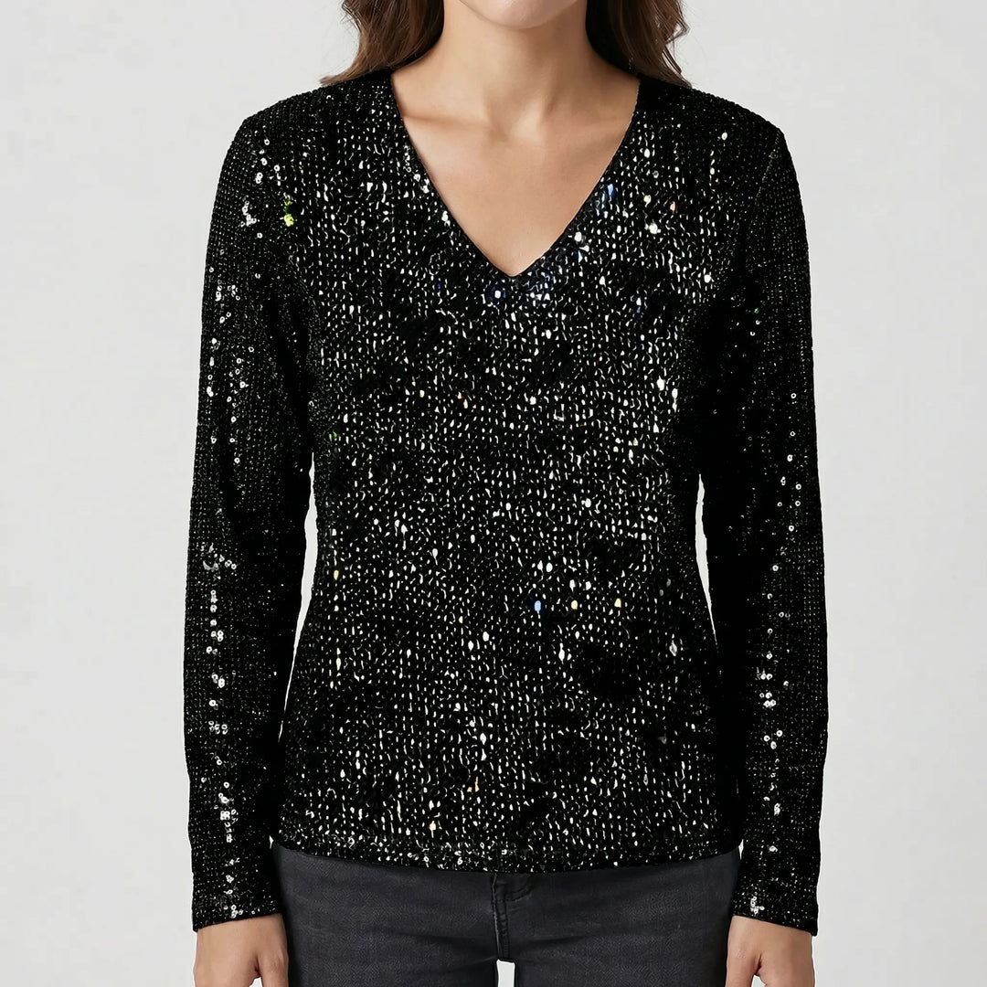 Glitzova - All-Over Sequin V-Neck Pullover