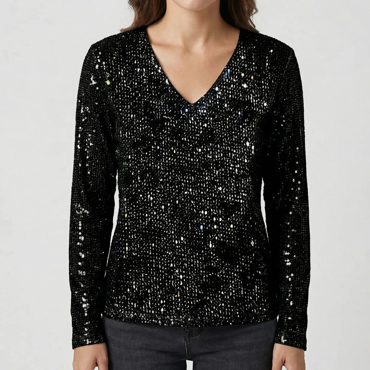 Glitzova - All-Over Sequin V-Neck Pullover