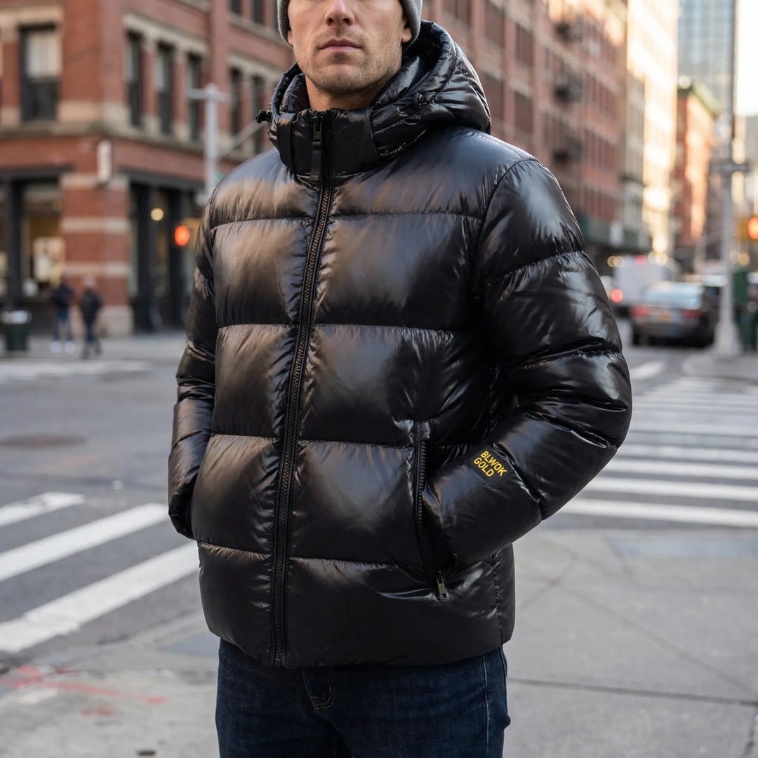 Glozark - Hooded Glossy Puffer Jacket Men