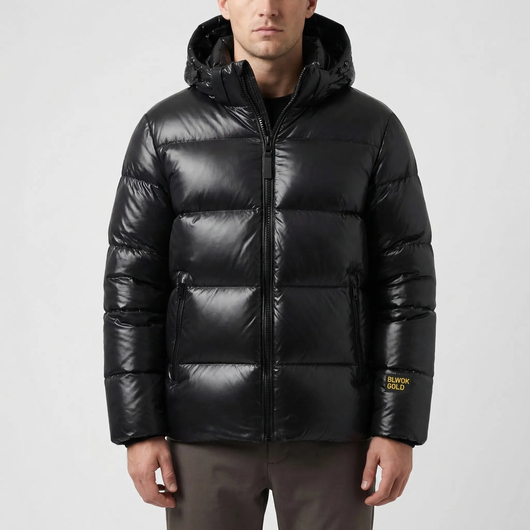 Glozark - Hooded Glossy Puffer Jacket Men