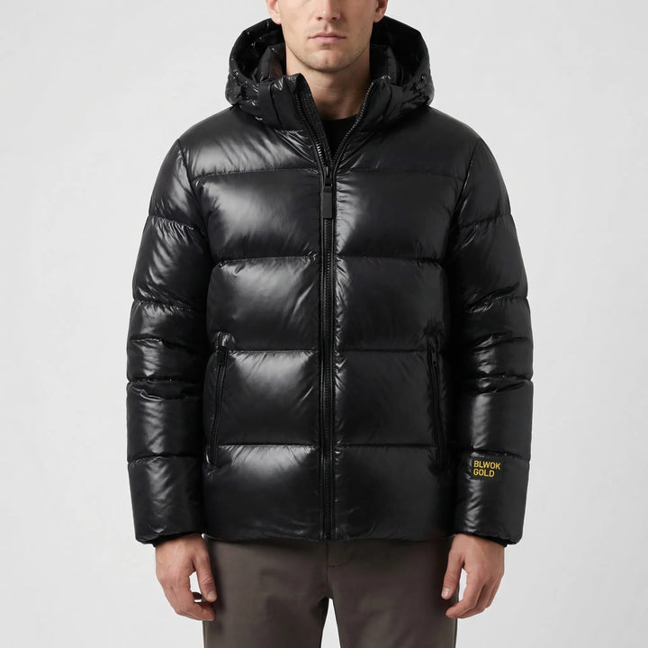 Glozark - Hooded Glossy Puffer Jacket Men