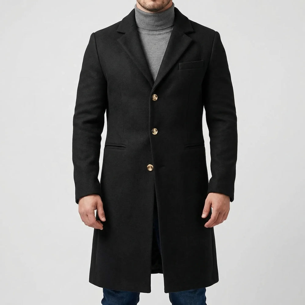 Gravlyn - Long Button-Front Lapel Coat For Men