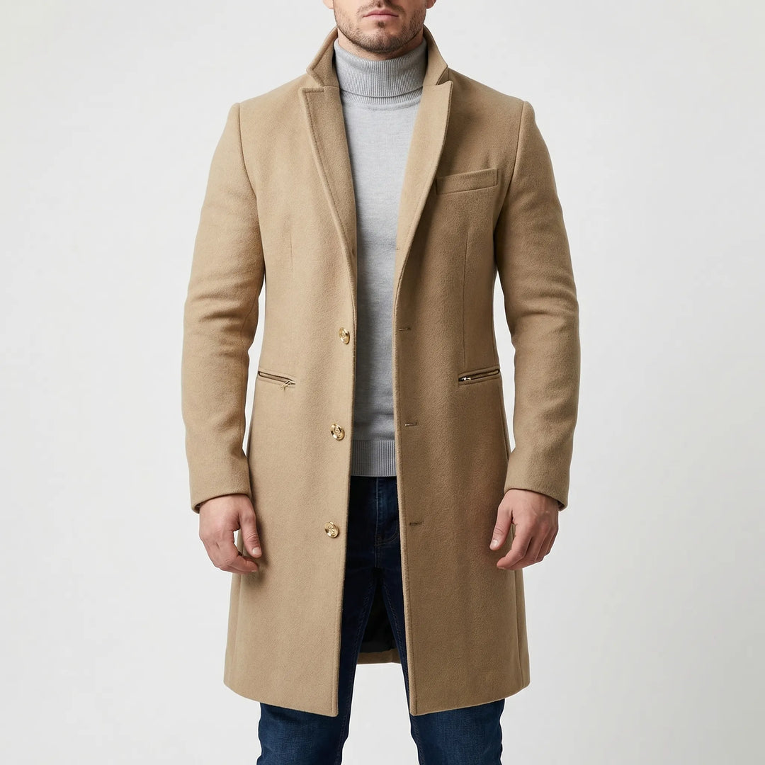 Gravlyn - Long Button-Front Lapel Coat For Men