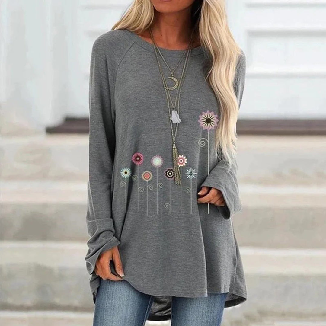 Sweatshirt med 3D Blomsterbroderi Mjuk Textur för Kvinnor