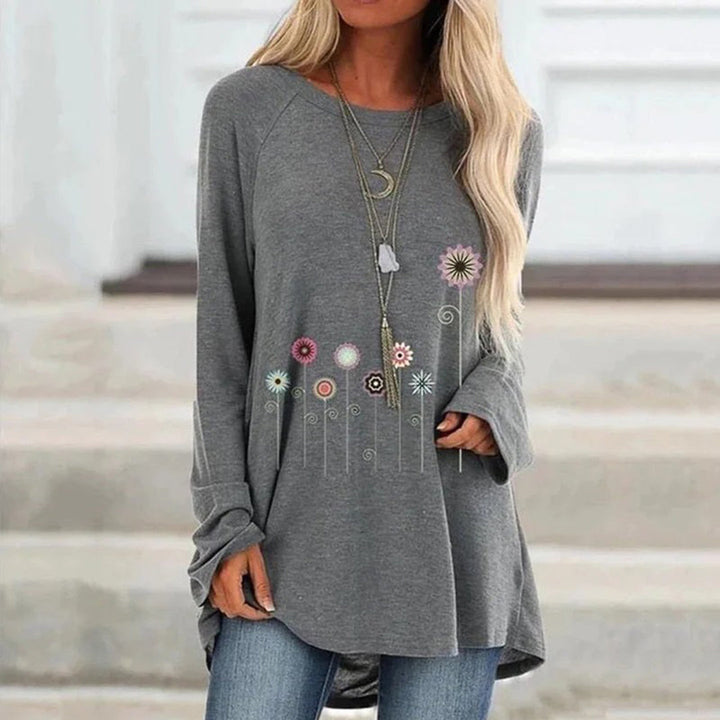 Sweatshirt med 3D Blomsterbroderi Mjuk Textur för Kvinnor