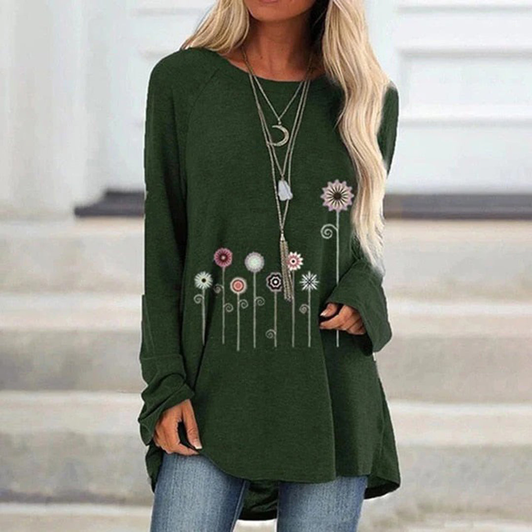 Sweatshirt med 3D Blomsterbroderi Mjuk Textur för Kvinnor