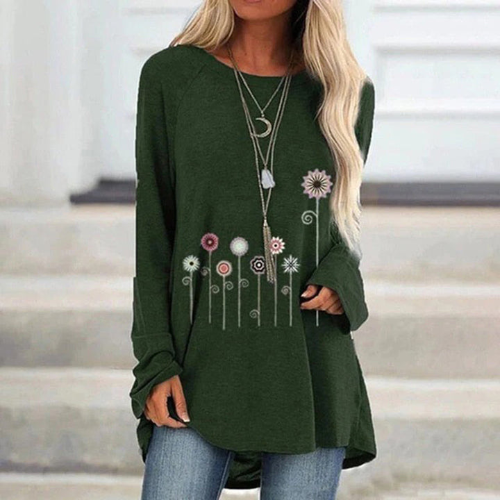 Sweatshirt med 3D Blomsterbroderi Mjuk Textur för Kvinnor
