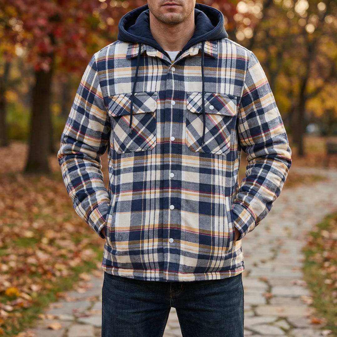 Gridloch - Hooded Plaid Shirt Jacket For Men
