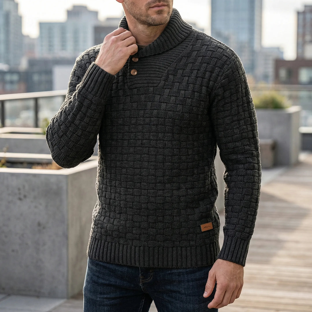 Halbrek - Ribbed Half-Collar Button Sweater