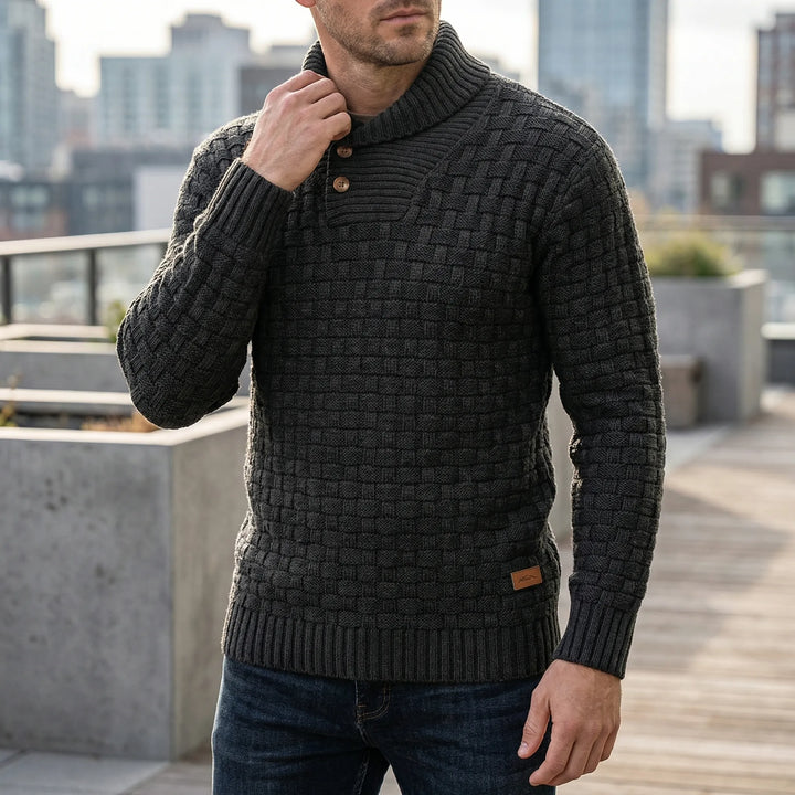 Halbrek - Ribbed Half-Collar Button Sweater