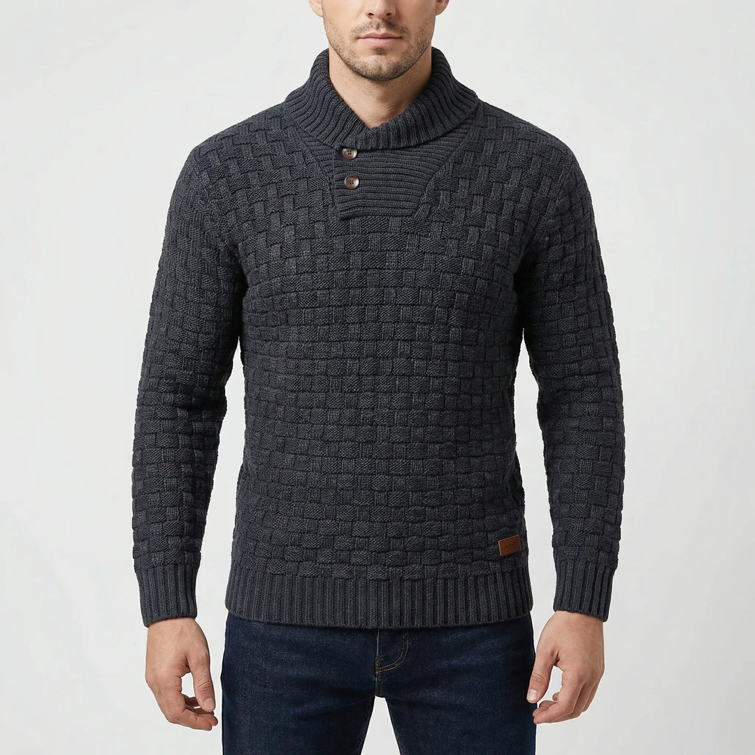 Halbrek - Ribbed Half-Collar Button Sweater