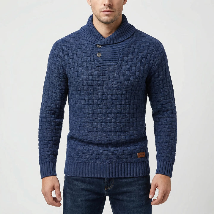 Halbrek - Ribbed Half-Collar Button Sweater