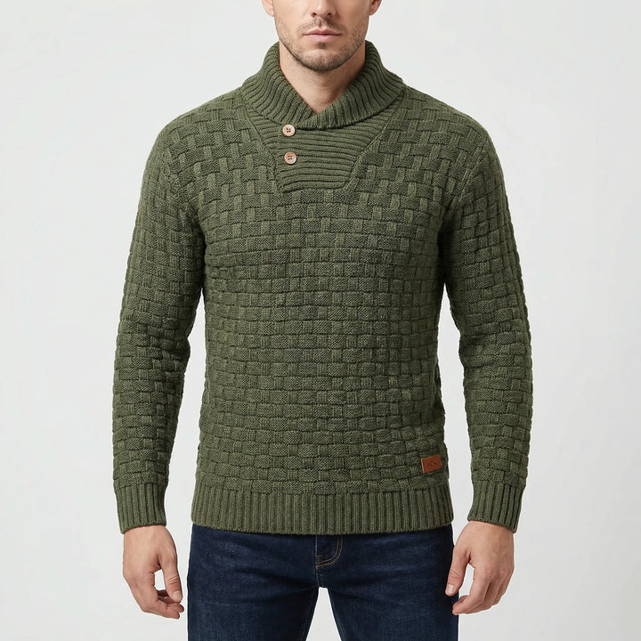 Halbrek - Ribbed Half-Collar Button Sweater