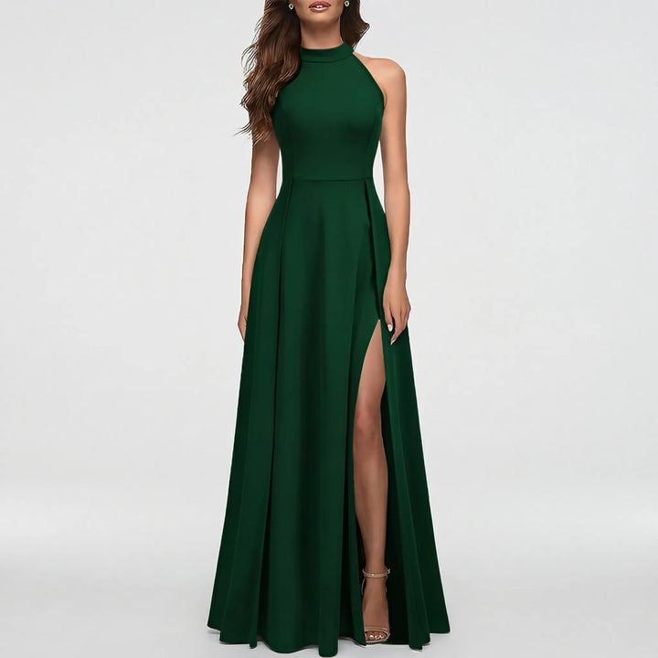 Halvora - Halter Neckline Floor-Length Bridesmaid Dress