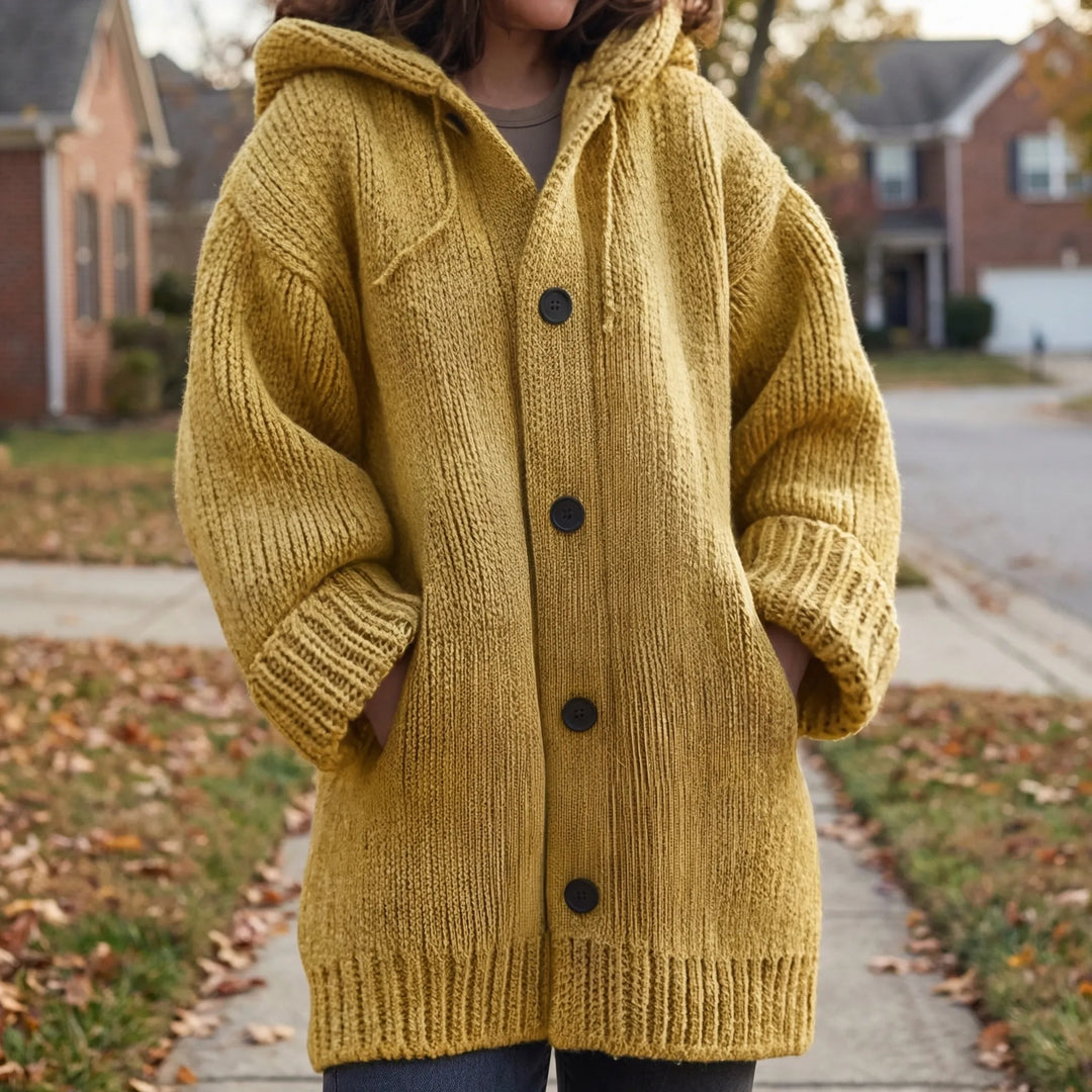 Hoodwyn - Long Hooded Button-Front Cardigan