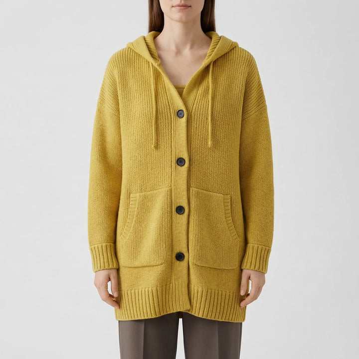 Hoodwyn - Long Hooded Button-Front Cardigan