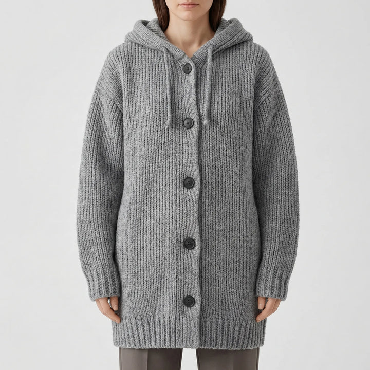 Hoodwyn - Long Hooded Button-Front Cardigan