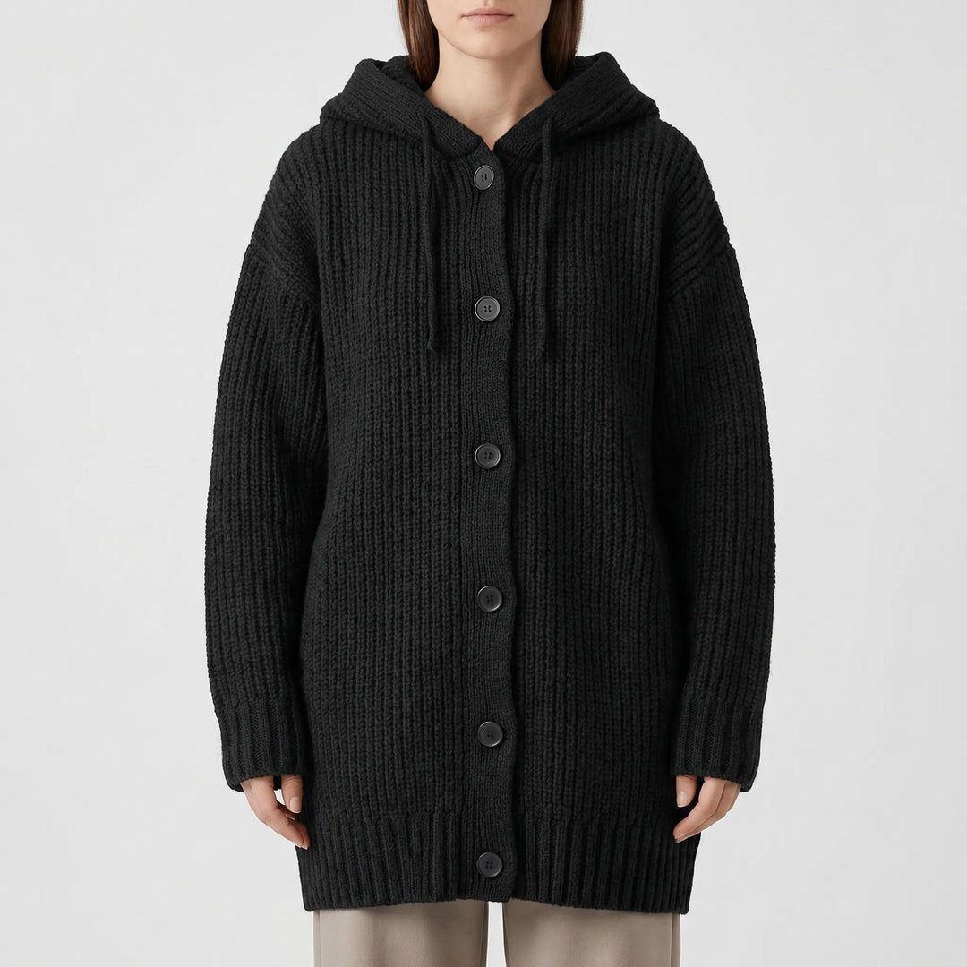 Hoodwyn - Long Hooded Button-Front Cardigan