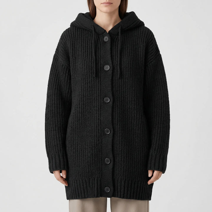 Hoodwyn - Long Hooded Button-Front Cardigan