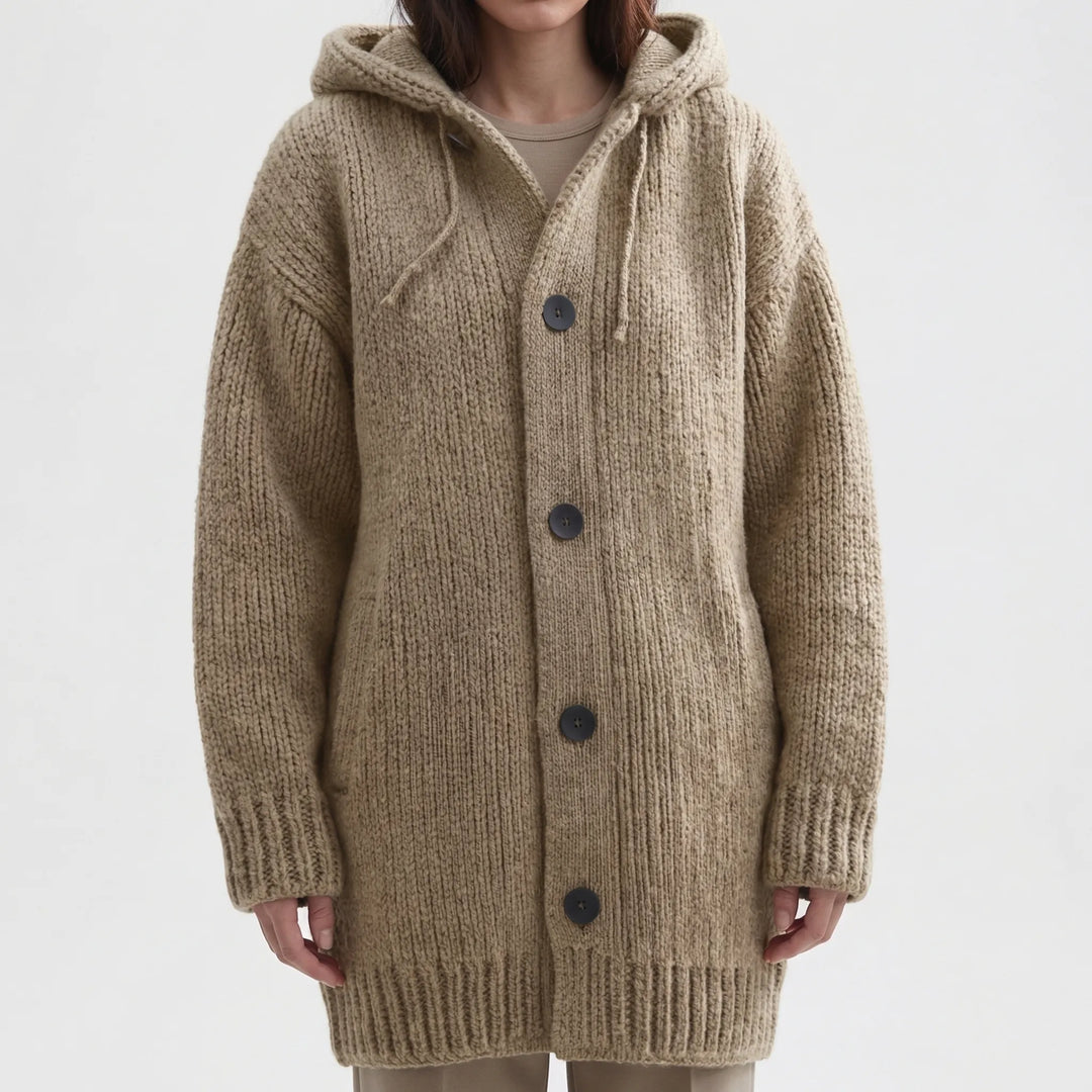 Hoodwyn - Long Hooded Button-Front Cardigan