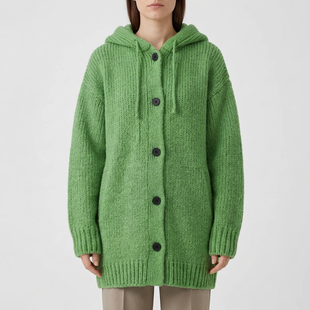 Hoodwyn - Long Hooded Button-Front Cardigan