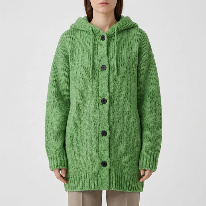 Hoodwyn - Long Hooded Button-Front Cardigan
